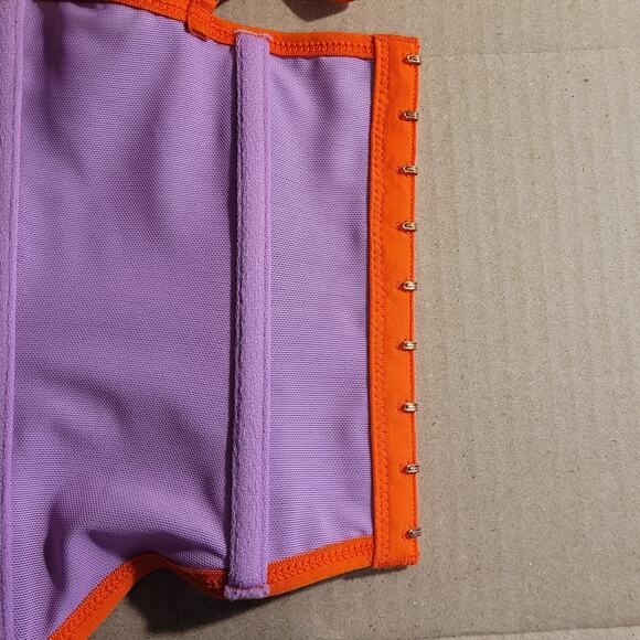 Out From Under Corset Bustier Lingerie Purple Orange Lace Size Small Hook Back - Picture 5 of 9